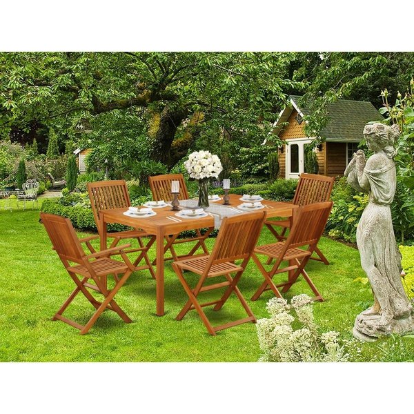East West Furniture 7 Piece Cameron Acacia Solid Wood Outdoor-furniture Set - Natural Oil CMCM72CANA
